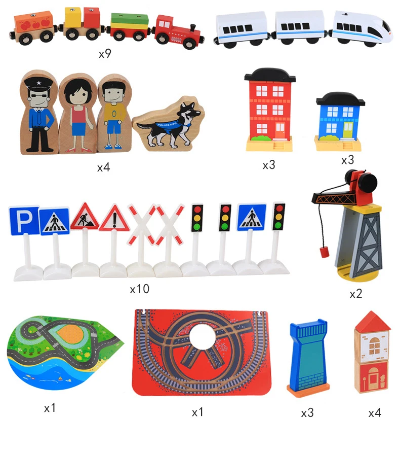 88pcs Montessori Wooden small train track set magnetic electric car head 3-7 years old boy building blocks children's toys