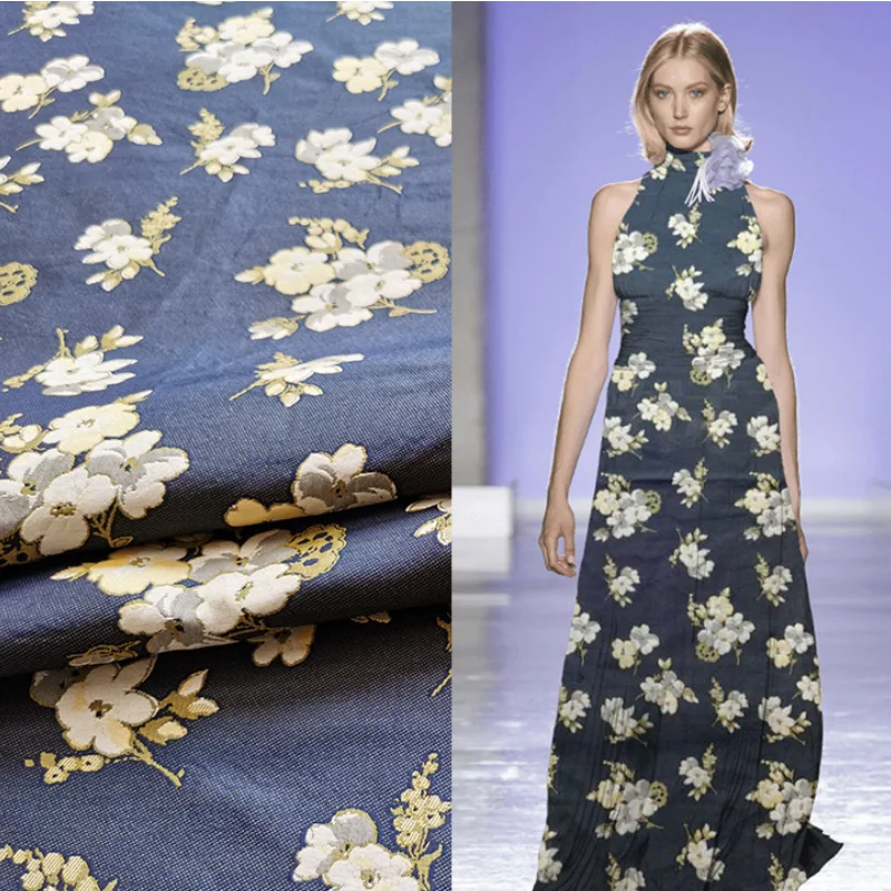 

Пряжа окрашенная Цветочная жаккардовая ткань полиэстер Удобное Мягкое платье ветровка костюм парча одежда модная одежда ткани