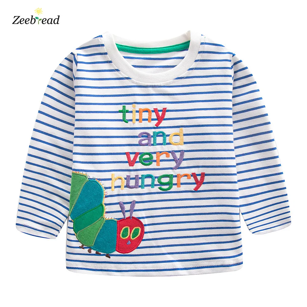 

Zeebread New Autumn Spring Boys Girls T shirts With Caterpillar Embroidered Stripe Fashion Letters Kids Cotton Clothes Kids Tops