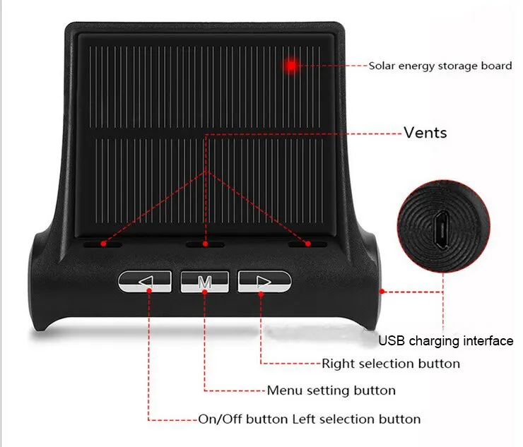 E- Solar Power Tyre Pressure Temperature Warning TPMS Car Tire Alarm Monitor System Auto Security Systems | Автомобили и