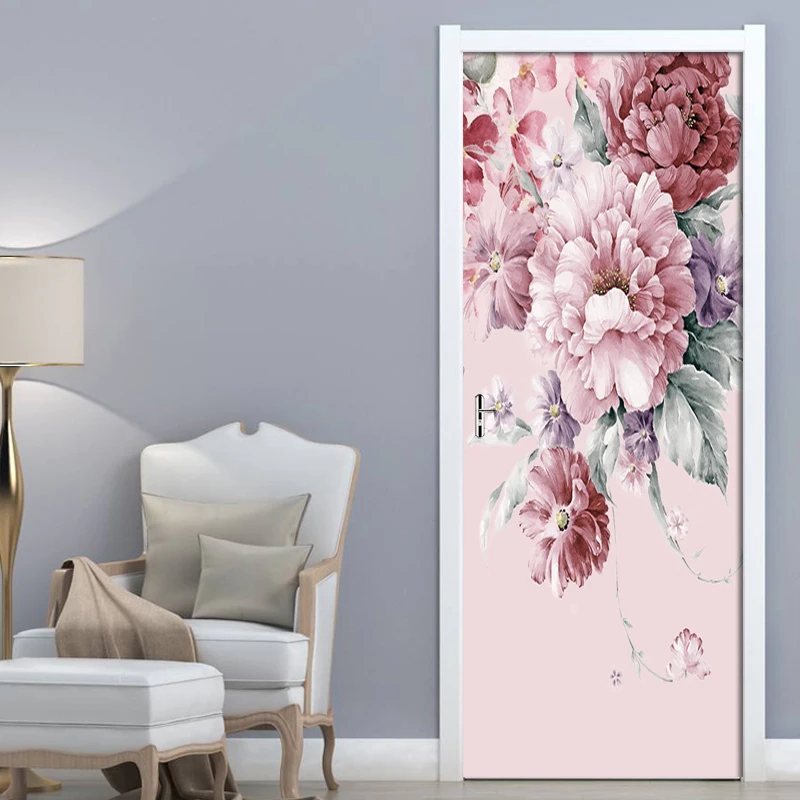 Современная 3d-наклейка на дверь с розовыми розами самоклеящиеся
