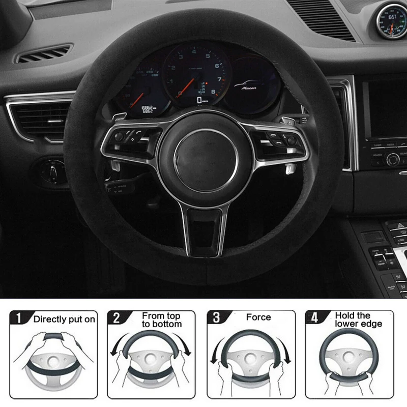 

12V 37-38cm Heated Steering Wheel Cover Universal Plush Non-Slip Warm Black Steering Wheel Cover Auto Products Car Accessories