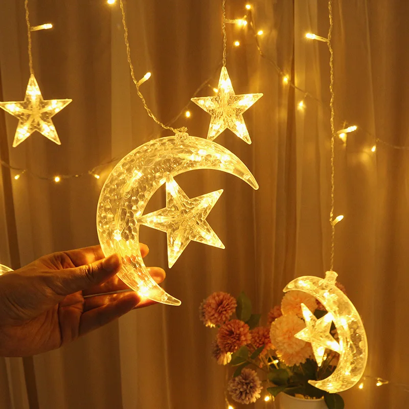 eid mubarak decoraion for home moon star led curtain light string garland islamic muslim party al adha ramadan christmas decor free global shipping