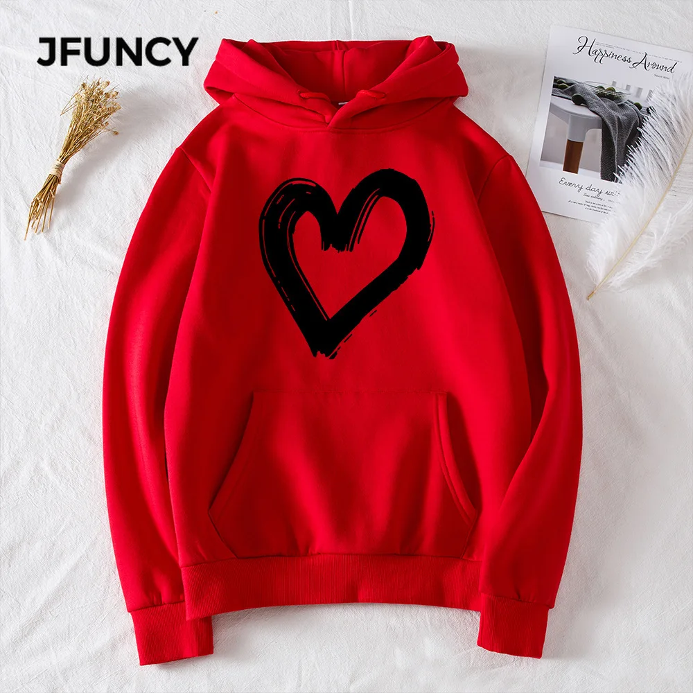 

JFUNCY Autumn Winter Women Thick Pullovers Casual Loose Coats Woman Long Sleeve Hooded Sweatshirt Printed Fleece Sportswear