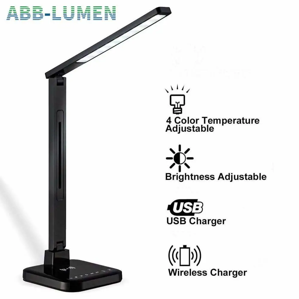 Светодиодная настольная лампа Беспроводная зарядка с USB зарядным устройством