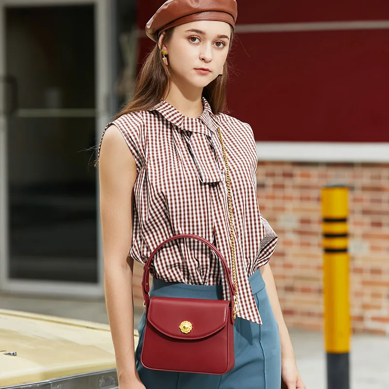 

Fashion Small Genuine Leather Chain Handbag Female Shoulder Bag Ladies Armpit Bag Retro Casual Women Tote Small Clutch