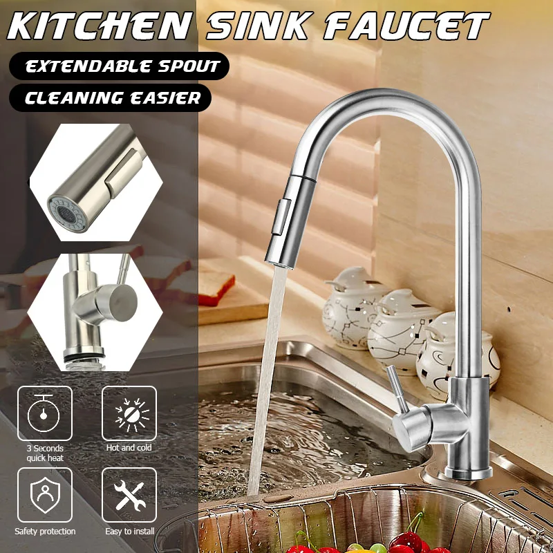 

Brushed Nickle Kitchen Faucet Two Water Outlet Modes Kitchen Tap Single Handle Deck Mounted Water Mixer Taps for Kitchen