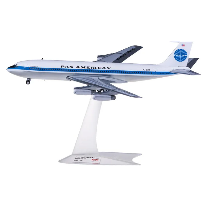 

Модель самолета 1/200 Pan Am airlines B707 или 707-320 N715PA с базовым самолетом, коллекционная демонстрационная игрушка, украшение для дома
