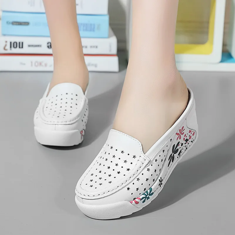 2020 Fashion High Heel Slippers Women Summer Shoes Genuine Leather Cut-outs Platform Ladies Wedges Sandals Flip Flops Slides New | Обувь
