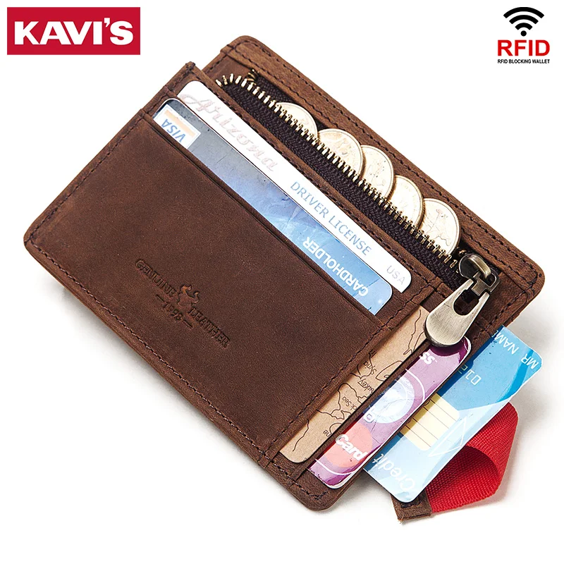 KAVIS из натуральной кожи держатель для кредитных карт для путешествий мужской Чехол кошелек Тонкий Бизнес молния тонкий кошелек для мелочи