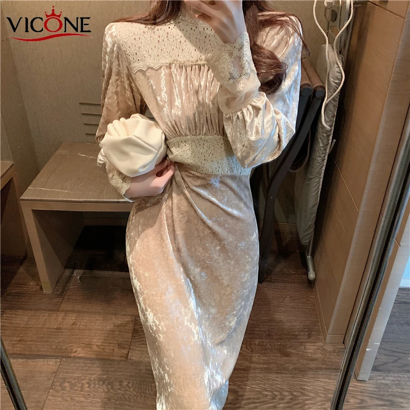 Элегантное бархатное платье-юбка VICONE с кружевными швами для конференций