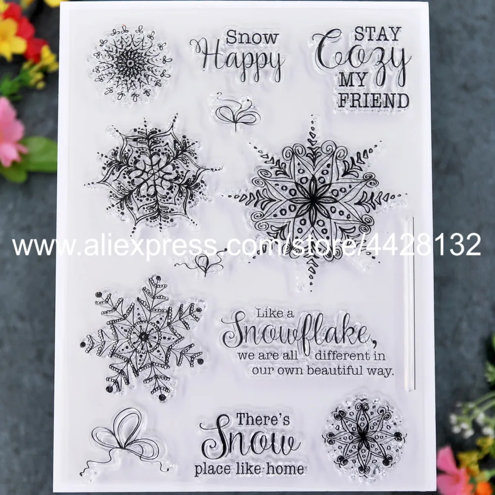 Счастливый Рождество снежинка снег счастливый Скрапбукинг фото карты резиновая