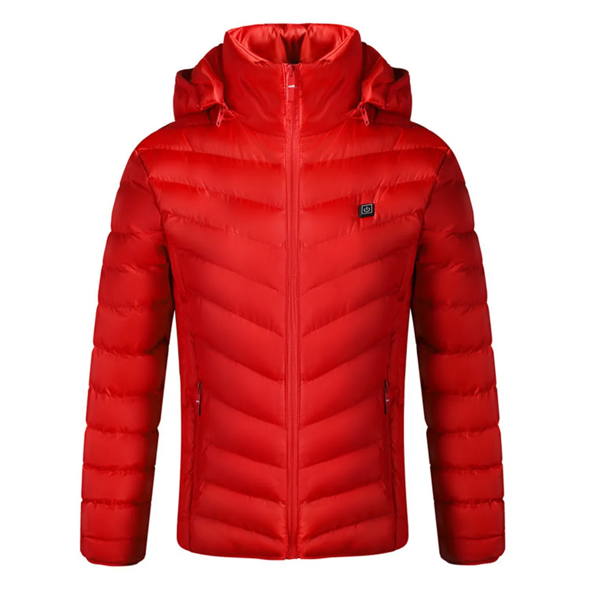 Красный S-4XL Men Women USB Heated Jacket Down Waterproof Electric Heating Hooded Jacket Winter Thermal Clothing for Outdoor Sports Ski - Цвет: Красный