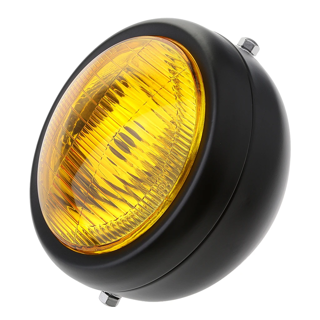 7,6" Ретро мотоциклетная фара Боковое крепление крышка косая сетка - Цвет: Yellow Lens as desc