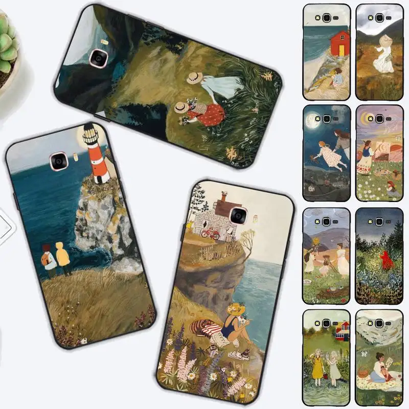 

Cartoon Scenery Girl Phone Case for Samsung J 2 3 4 5 6 7 8 prime plus 2018 2017 2016 core