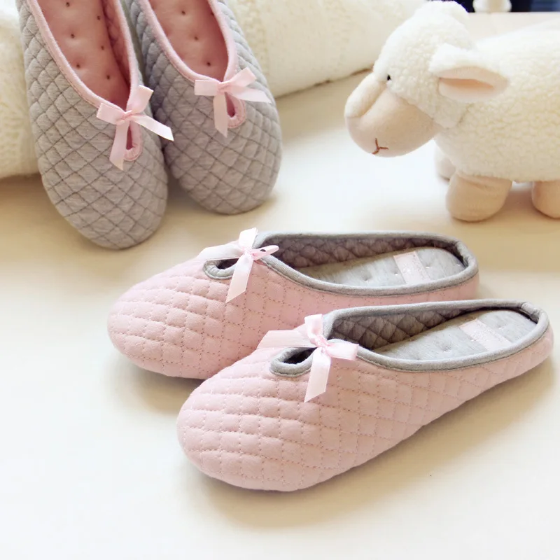 

Lovely Bowtie Winter Women Home Slippers For Indoor Bedroom House Soft Bottom Cotton Warm Shoes Adult Guests Flats Pantofole