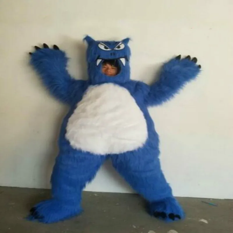 Синий пушистый длинный маскарадный костюм монстра Костюм Волк собака косплей