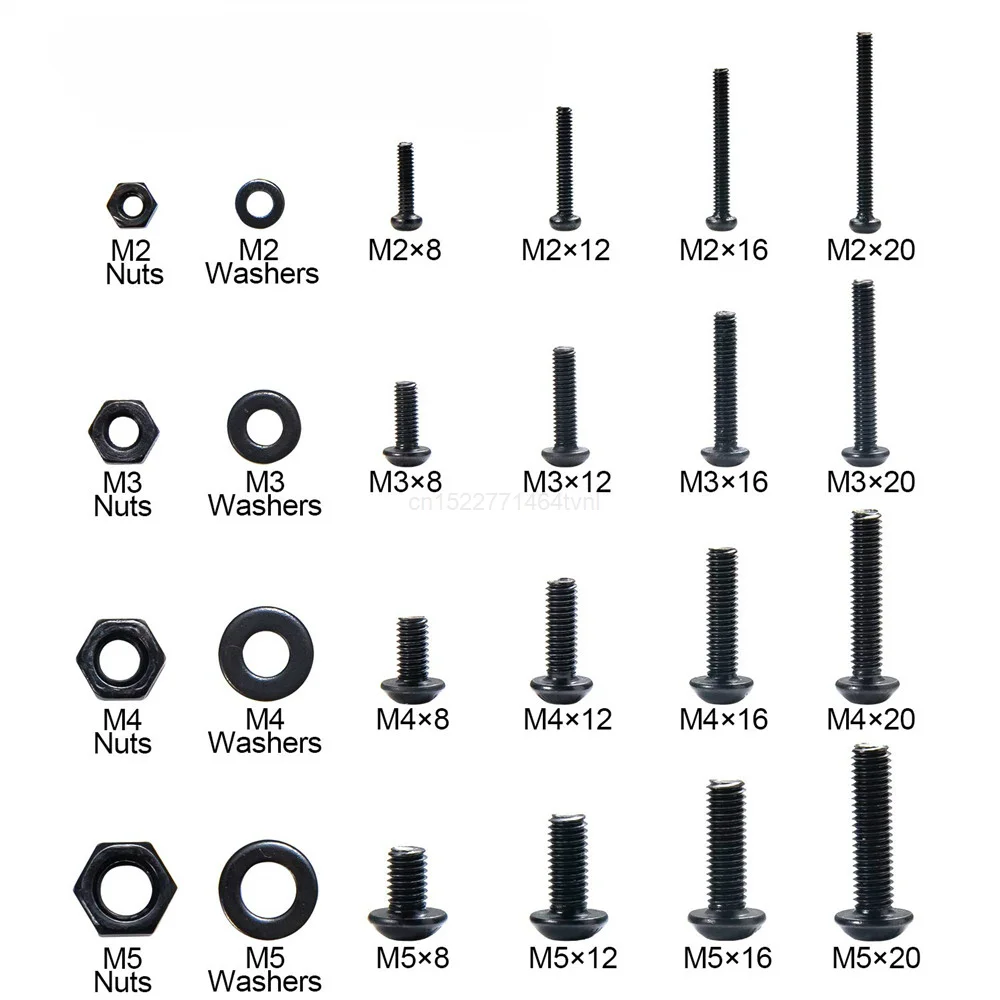 1120pcs M2 M3 M4 M5 Hex Socket Screw Set Carbon Steel Flat Round Cap Head Screws Bolts and Nuts Assortment Kit with Storage Box