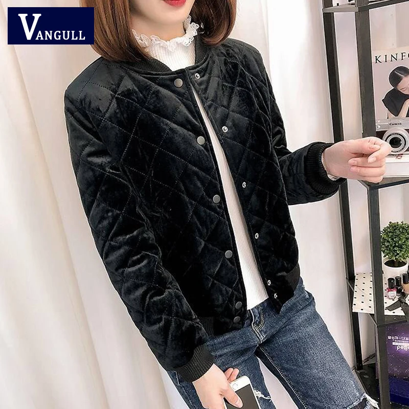 Vangull бархатная Женская Базовая куртка новинка 2019 осенне зимняя модная облегающая