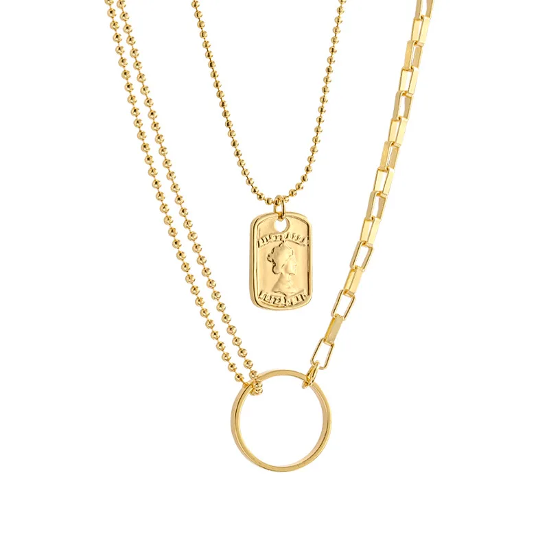 

Simple Double Necklace Square Pendant Decoration Clavicle Lady Birthday Gift Necklace Men Ms Anniversary Anniversary Gold Chain