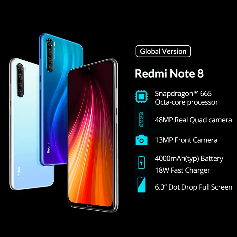 Смартфон Xiaomi Redmi Note 8 с глобальной версией 3 ГБ 32 Восьмиядерный процессор Snapdragon 665