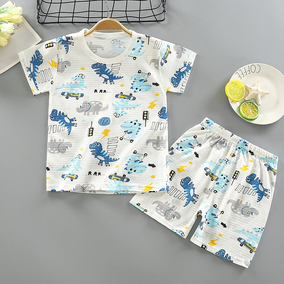 Conjunto de pijamas para ni&ntilde;os, ropa de dibujos animados para beb&eacute;s, camiseta + Pantalones cortos, conjuntos de ropa informal para el hogar de 1 a 3 a&ntilde;os-0