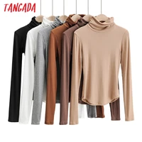 tangada women 2020 fashion solid crop turtleneck knitted sweater jumper big strethy slim pullovers chic tops 4p25