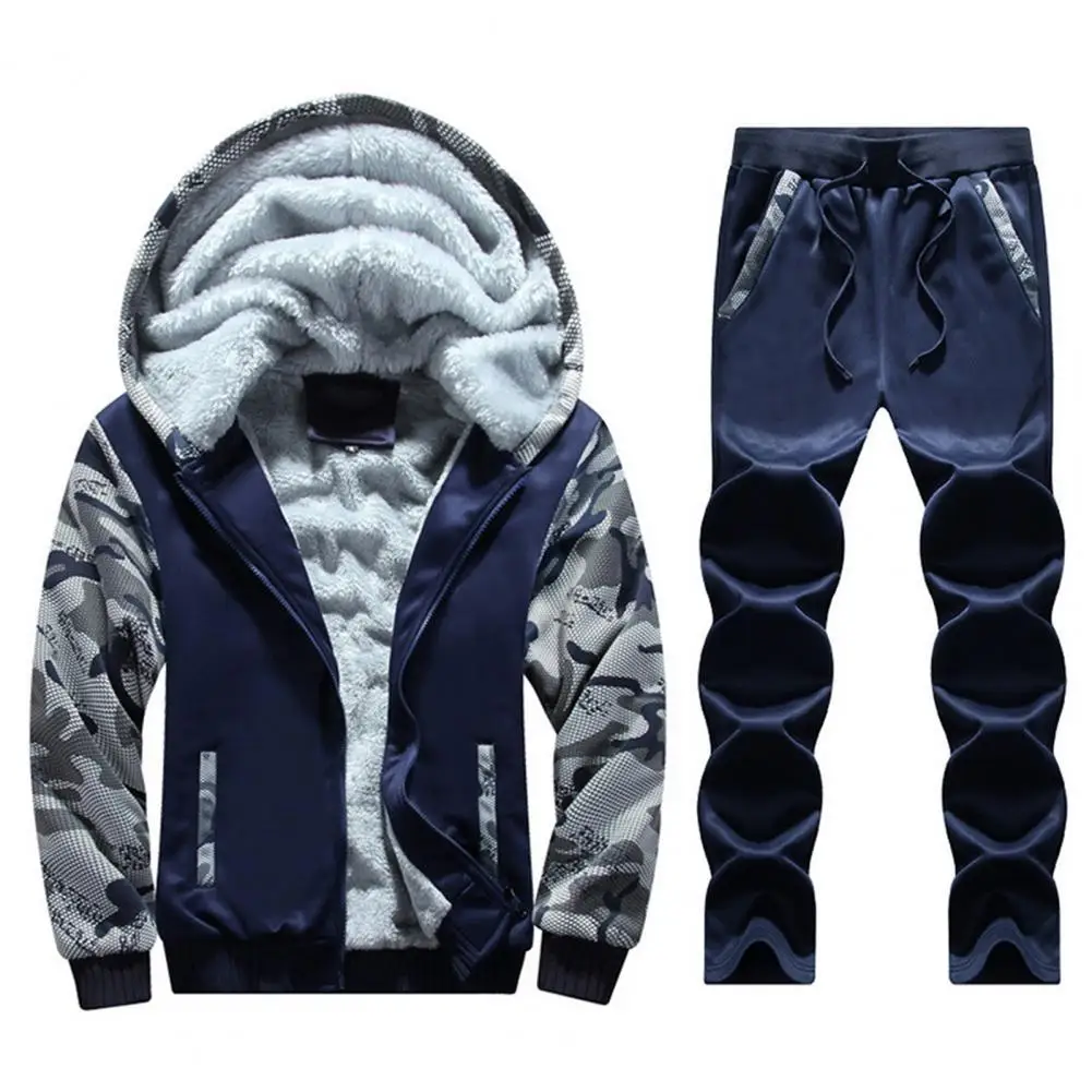 

Мужской спортивный костюм из 2 предметов, Повседневная Толстовка камуфляжной расцветки, утепленная флисовая кофта с капюшоном и штаны на ос...