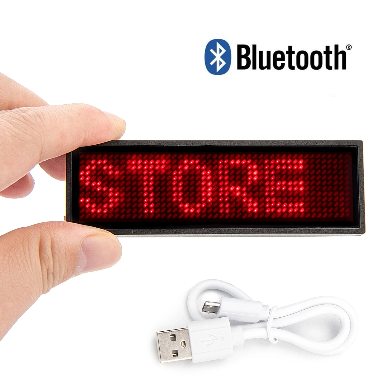 

Bluetooth12*48 Pixel LED Name Badge Display Magnet and Pin with USB Programming Scrolling Tag Compatible Rechargeable Red / Blu