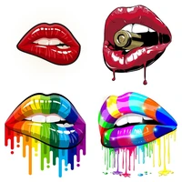 rainbow lips patch diy print on t shirt washable thermal clothes sticker fashion women diamond lips stickers iron on patches
