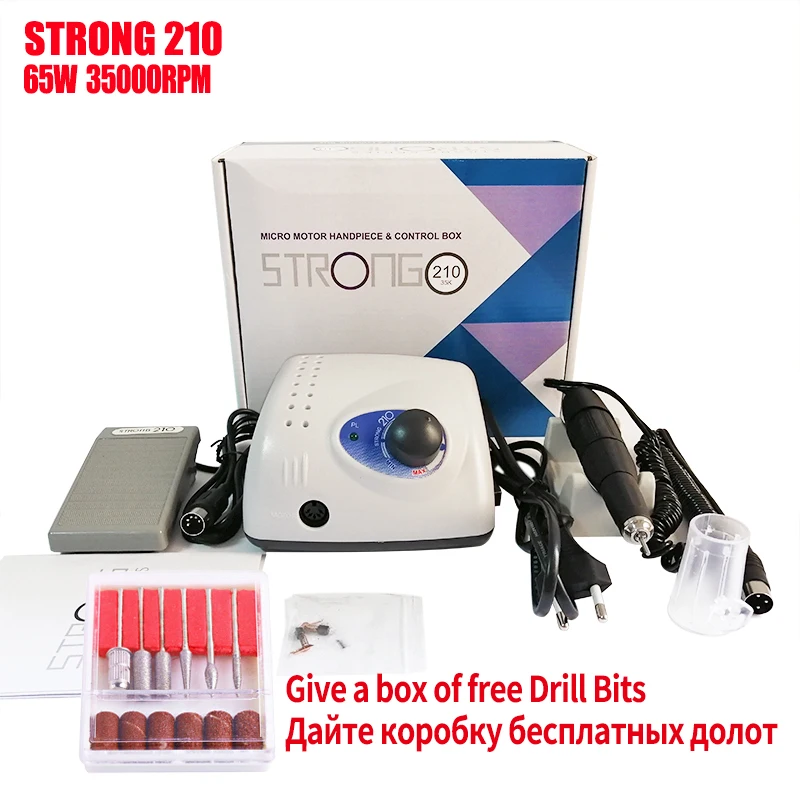 65 Вт 35000 об/мин сильная 210 204 90 электрическая дрель для ногтей 105 102L наконечник