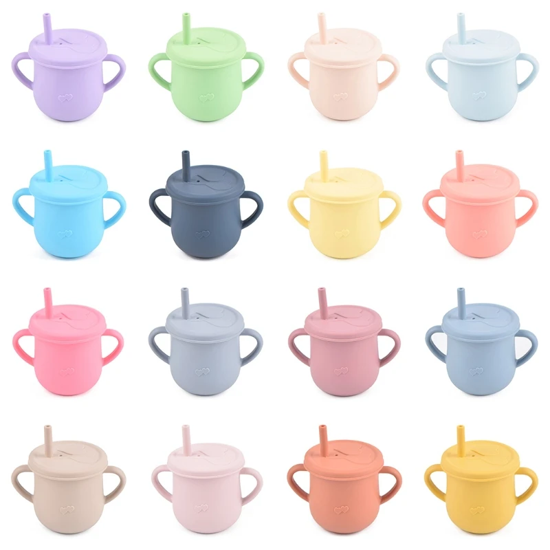 

Детская соломенная чашка, силиконовая кружка для младенцев, с двойной ручкой, герметичная посуда для напитков, для детей, для детей