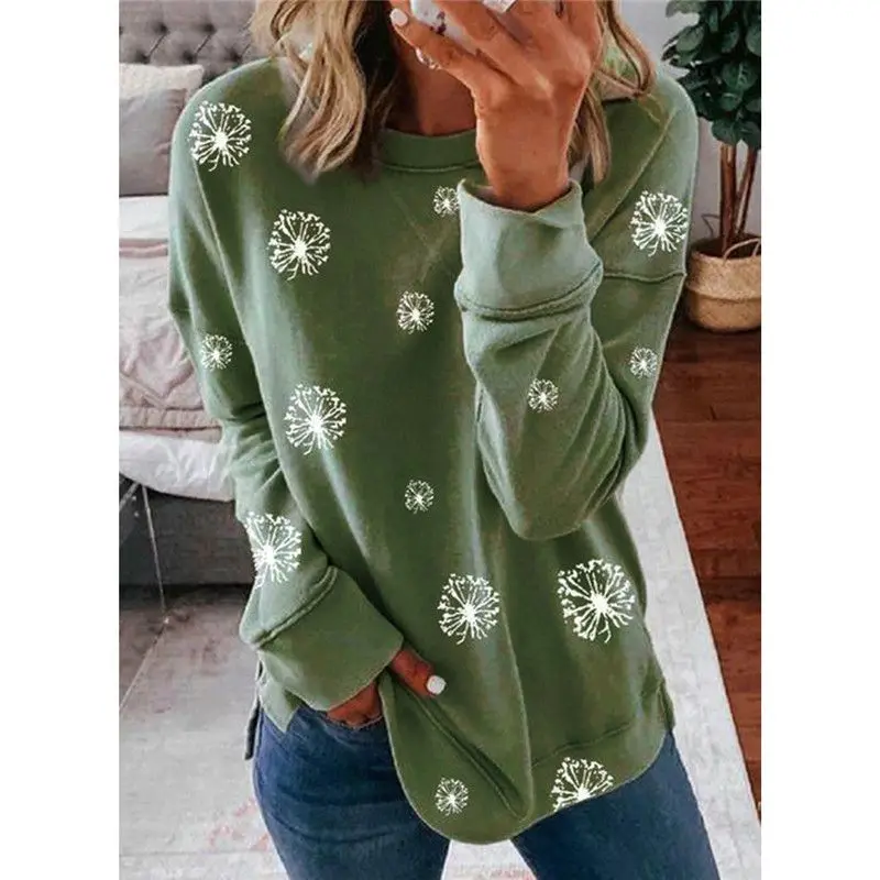 

Sweatshirt Dandelion Long Sleeve Ladies Womens Blouse Loose Casual Jumper Tops