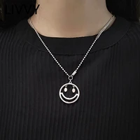 livvy silver color round%c2%a0pendant necklace for women men hollow funny smile face simple trendy birthday party jewelry gifts