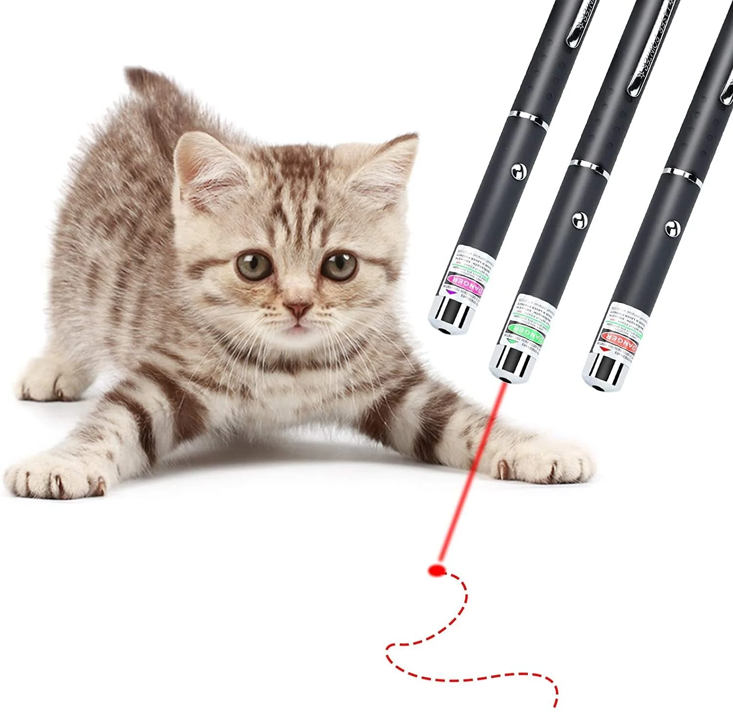

3PCS Cat Hunting Toy, Smart Interactive Pen for Your Kitty, Handheld Pet Toy for Indoor Cats/Dogs, Color in Red/Green/Purple