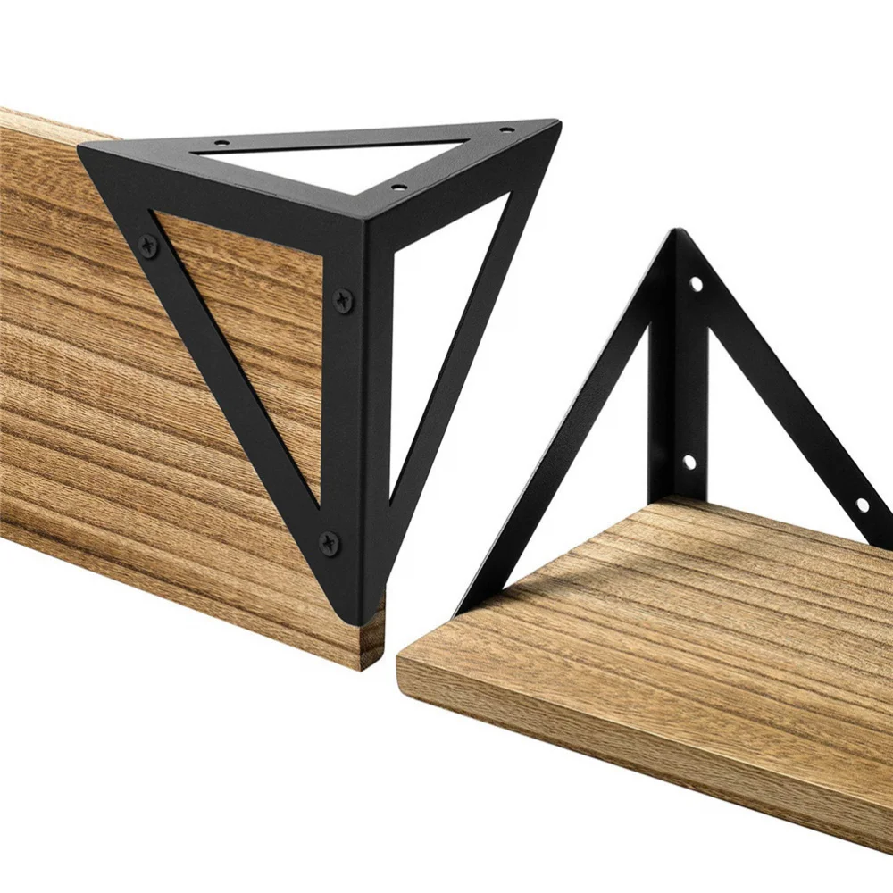 

3Pcs Creative Bathroom Shelving Wood Storage Rack Hooks Triangle Iron Art Board Wall ShelfWood Color