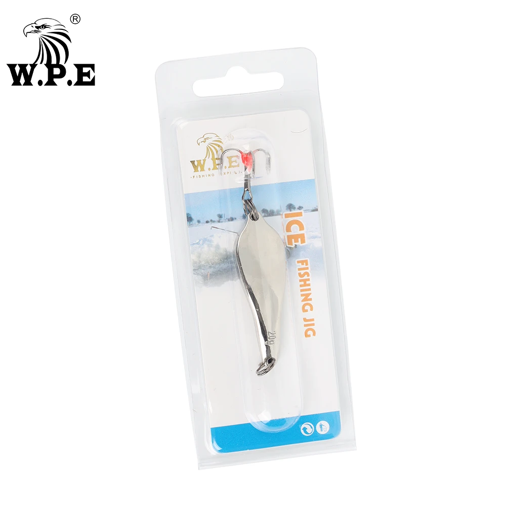 W.P.E Ice Fishing Lure 1pcs 5g/10g/15g/20g Hard Fishing Lure Treble Hook 8#/10#/12# Metal Spoon Lure Balancers Wobbler Pesca