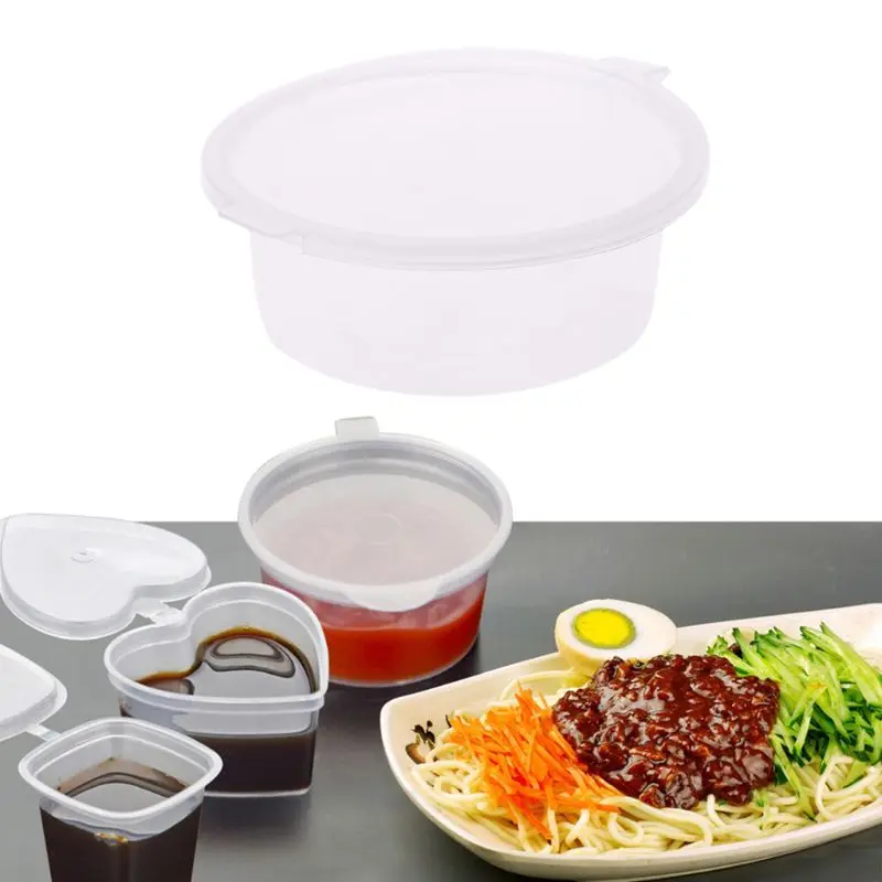 

10Pcs Disposable Cups Set Of 74ml Sauce Pot Container With Conjoined Lid Jello Shot Cup Slime Storage For Ketchup