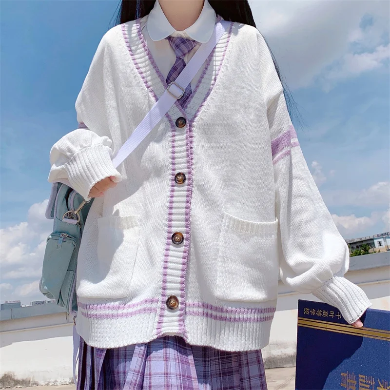 

Preppy Style Japanese Sweetheart Girly Lazy Cardigan Vintage V-Neck Cute Full Sleeve Single-breasted Pocket JK Knitting Sweater