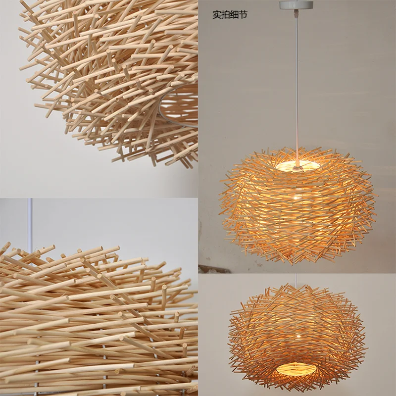 wicker pendant lamp handmade suspension light bird nest shape hanging lighting bar hotel restaurant mall lounge porch | Лампы и