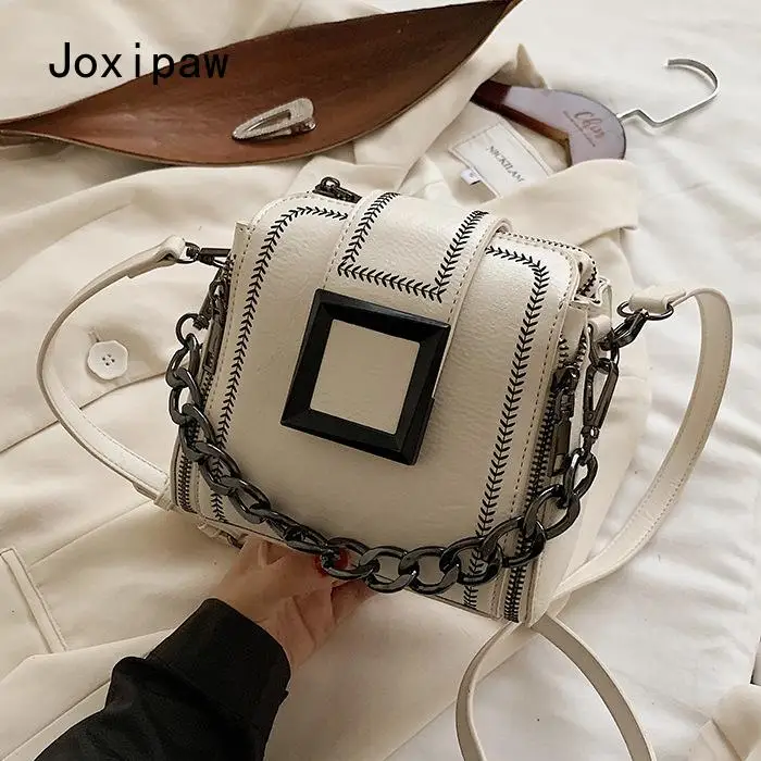 

New PU Leather Retro Chains Hasp Shoulder Bag Small Delicate Bucket Bags Female Crossbody Bag Ladies Handbag