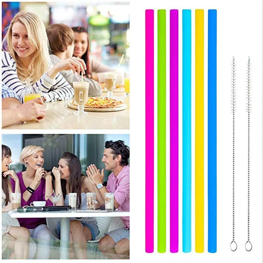 6 шт многоразовые прямые силиконовые соломинки для тумблеров красочные