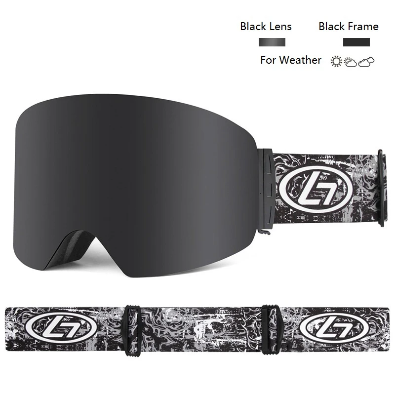 Black Lens Полный цилиндрический сноуборд лыжные очки маска двойной слой анти туман UV400 для мужчин женщин снегоход Gogle очки от снега - Цвет: Black Lens