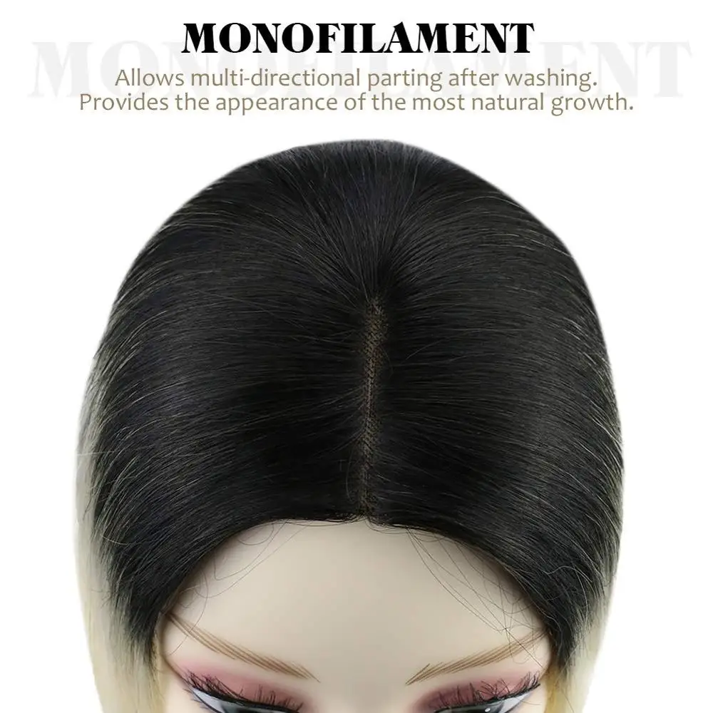 

Ugeat Topper Hair Piece 5X5" Mono Hair Wiglets Ombre Color 1B Off Black Fading to 613 Bleach Blonde Clip in Hair Topper