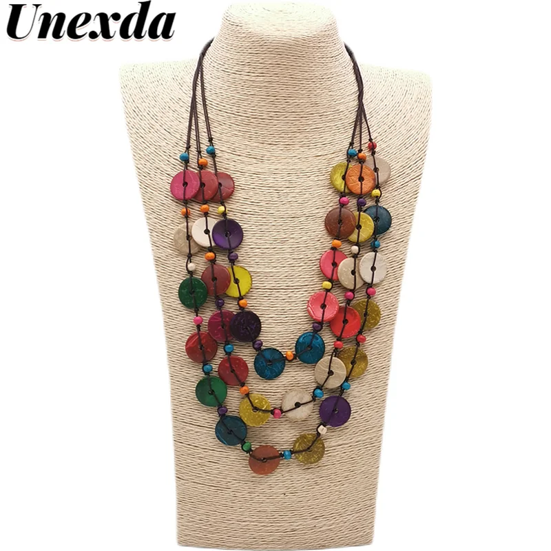 

Bohemian Necklace Handmade Beaded Long Chain Necklace For Women Personality Color Wooden Chain Necklaces Fashion Jewelry