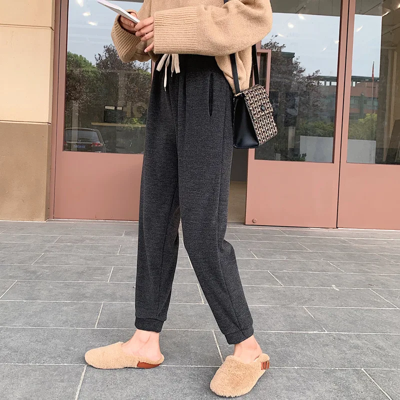

Knitted Sweatpants Women Casual Streetwear Solid High Waist Pants Autumn Winter 2020 Thick Korean Style Bottoms