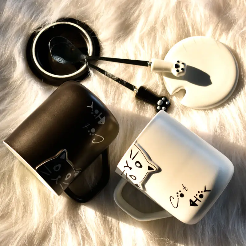 Керамическая кофейная кружка с тисненым мультяшным котом 350 мл | Дом и сад