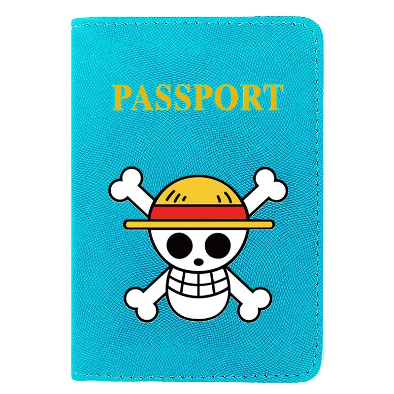 

New Fashion One Piece Skull Design Printing Women Men Passport Cover Pu Leather Travel ID Credit Card Holder Pocket Wallet Bags