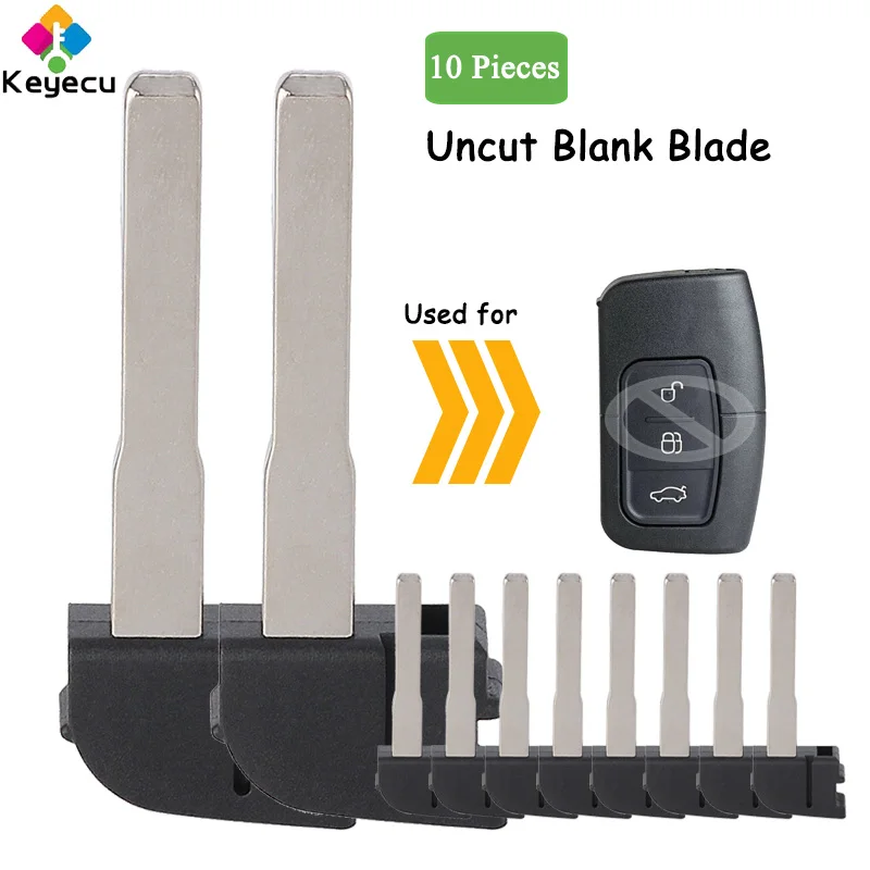 KEYECU 10 Pieces Smart Remote Key Uncut Insert Emergency Blank Blade for Ford C-Max Focus MK2 Kuga Mondeo Galaxy Fob 3M5T15K601