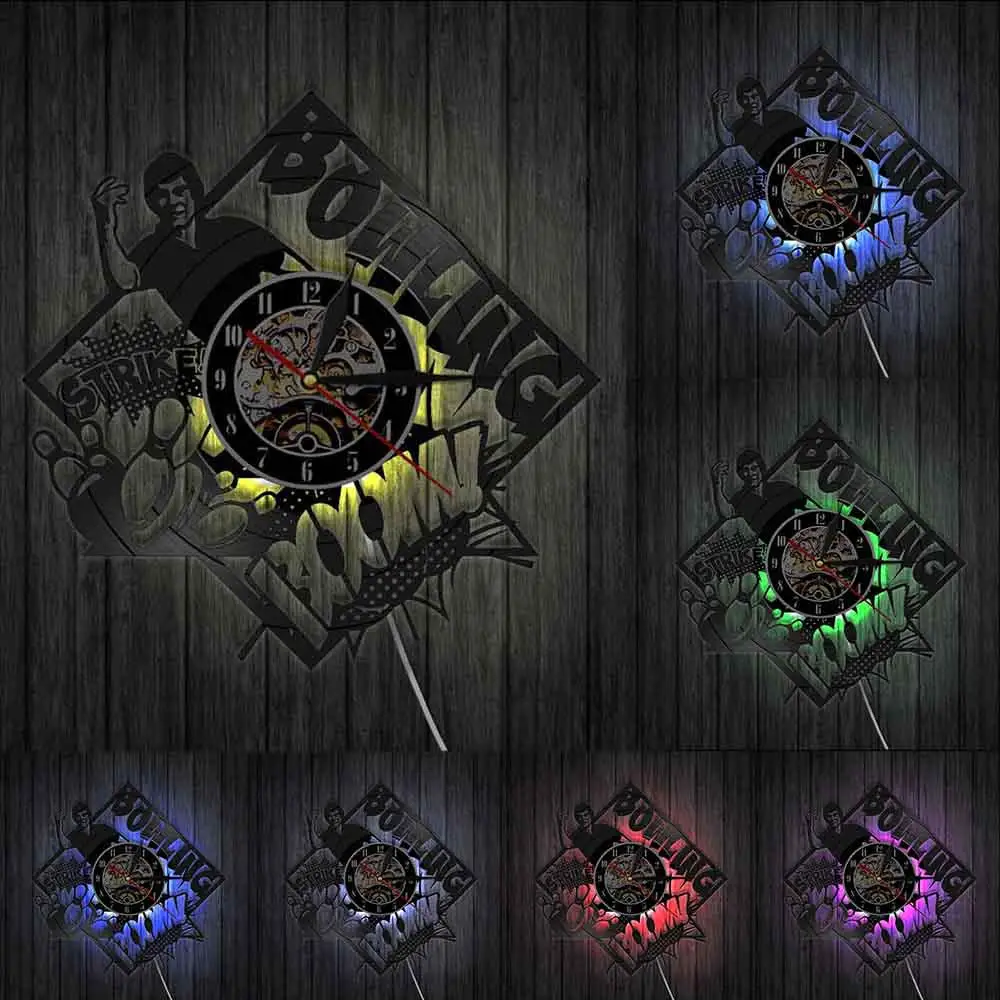 Боулинг Декор клуб настенные часы Боулер Страйк игрок в боулинг Винтаж виниловая